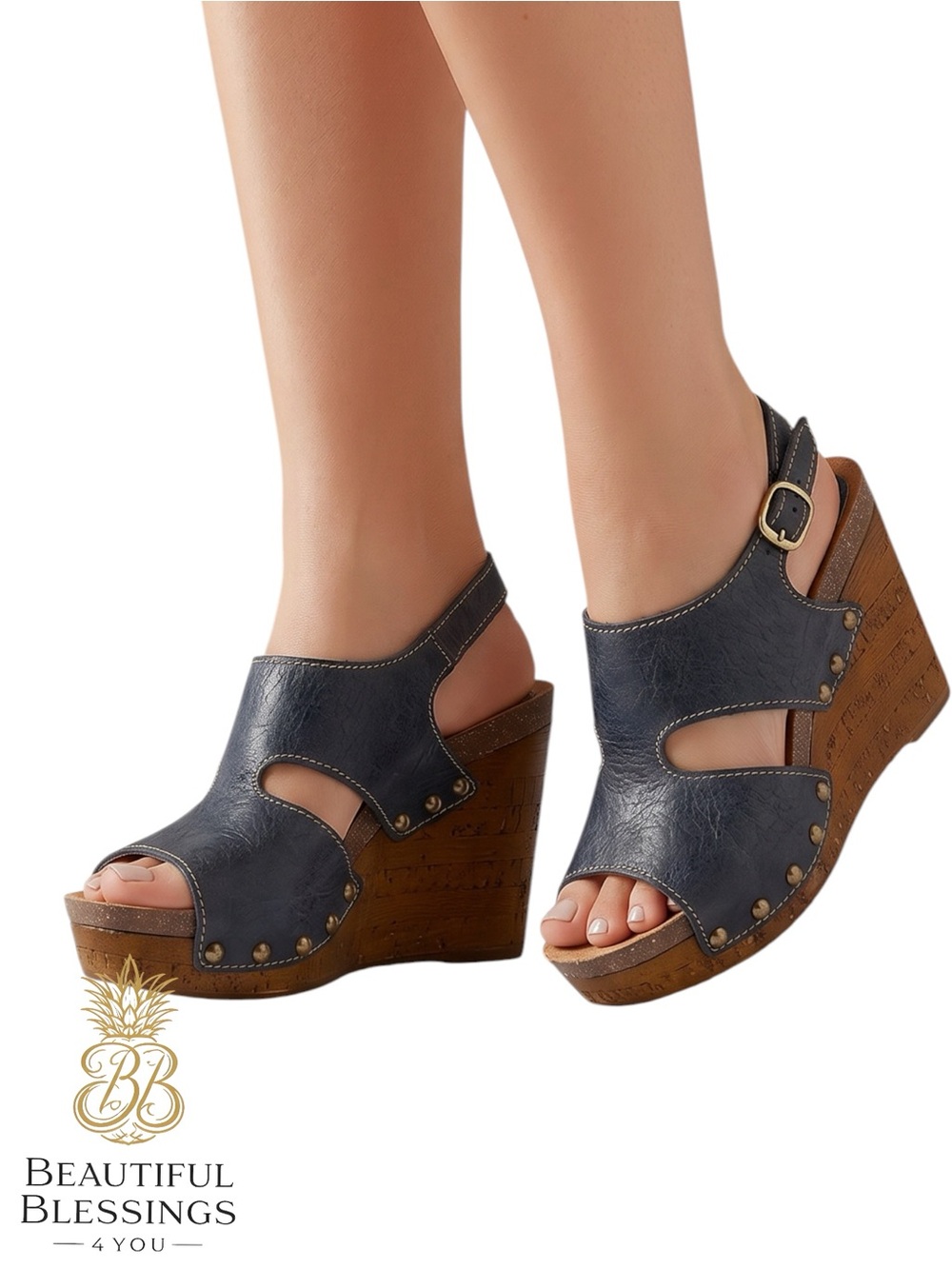 Sbicca Leather Wedge Sandals Boho Cutout Studded Platform Size 9